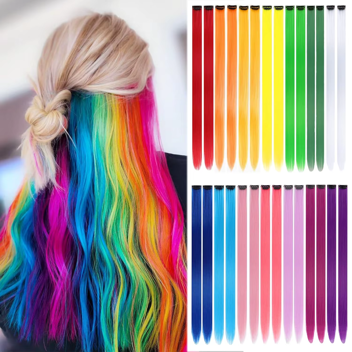 Extensions de cheveux synthétiques colorées de 22 pouces