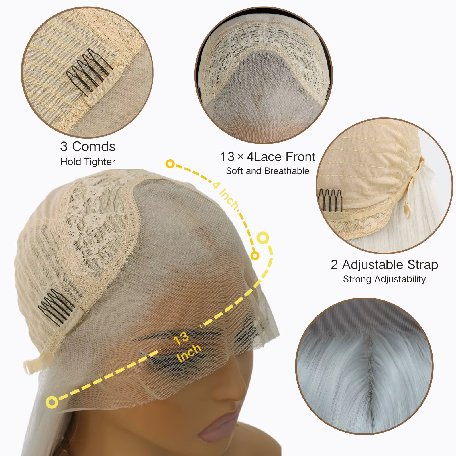Perruque synthétique à dentelle frontale blanche