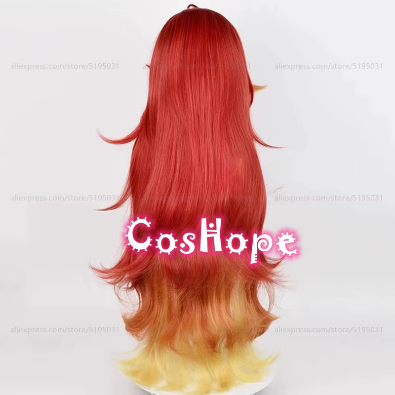 Pyro Archon Mavuika Cosplay perruque 100 cm longue vague bouclée