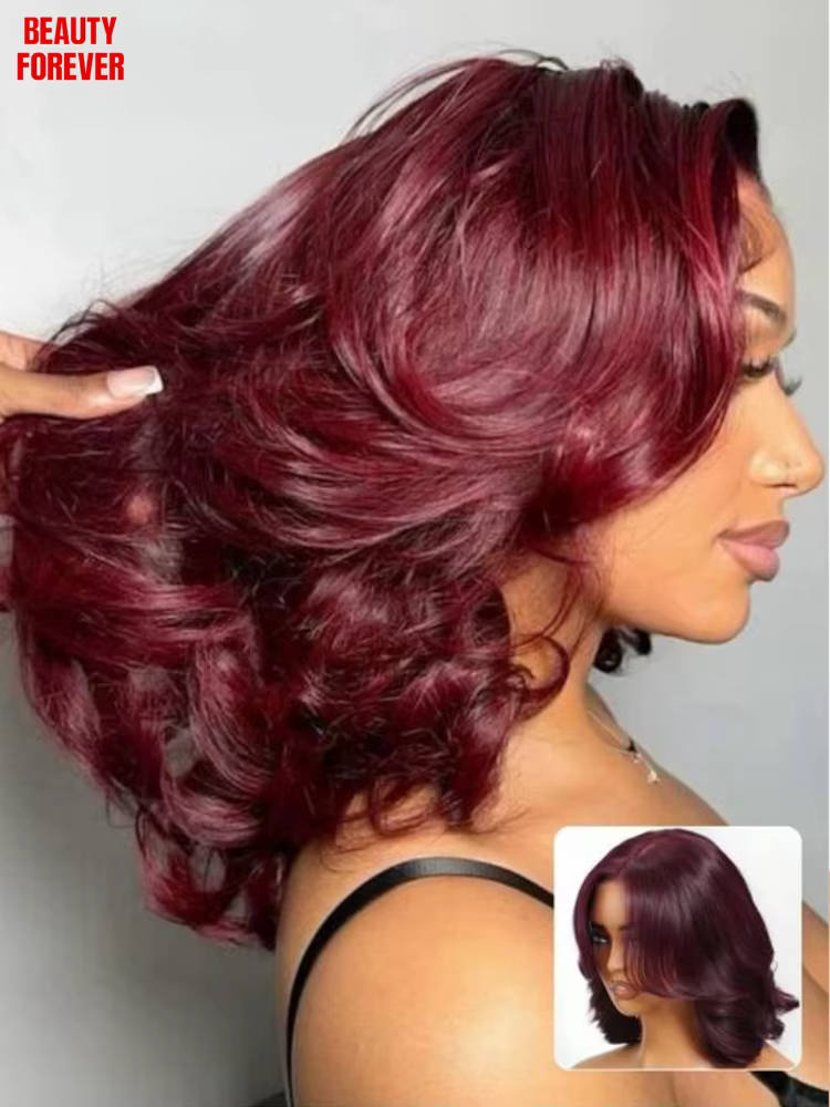 Beautyforever perruque Bob sans colle avec frange de rideau 7x5