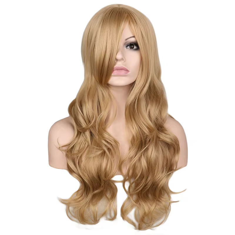 Perruque blonde mixte naturelle longue ondulée pour femme
