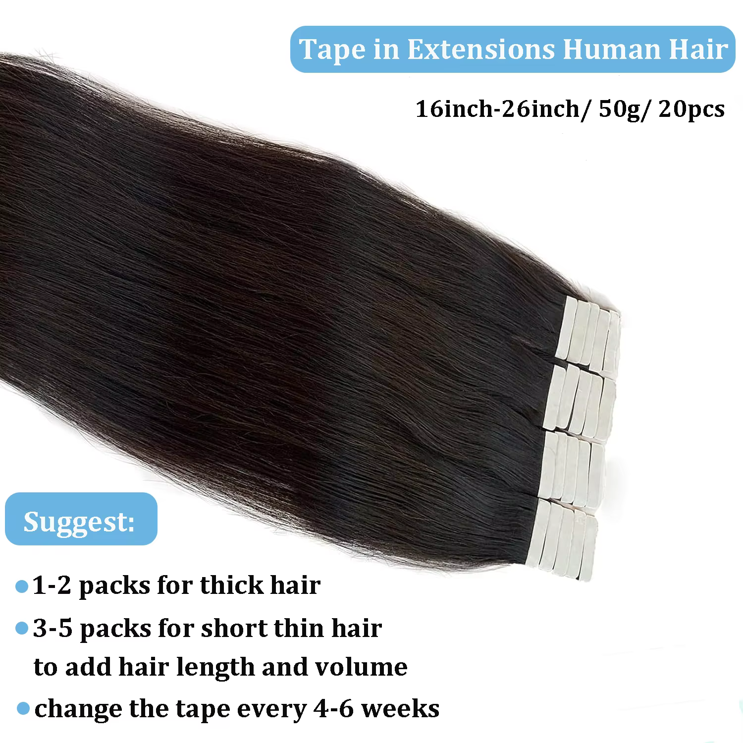 Extensions de cheveux humains à bandes adhésives