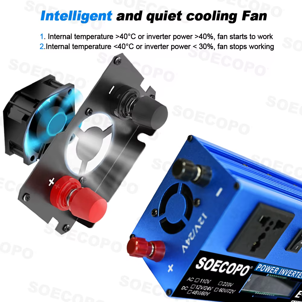 Convertisseur de tension double 7000W-10000W DC 12/24V 48/60V 60/72V vers AC 220V 50Hz avec port USB pour camping-car, camping, camion, extérieur