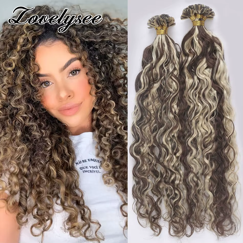 Brian KerCapsule V Tip Extensions de Cheveux Humains Naturels Vague d'Eau, Cheveux Humains Brésiliens Remy pour Femme