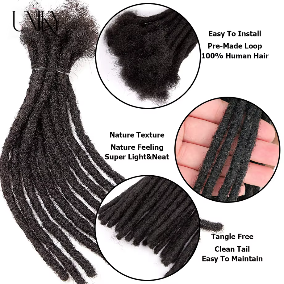 60 brins Extensions de Dreadlock pour hommes/femmes Afro crépus droites 100% cheveux humains à la main Loc
