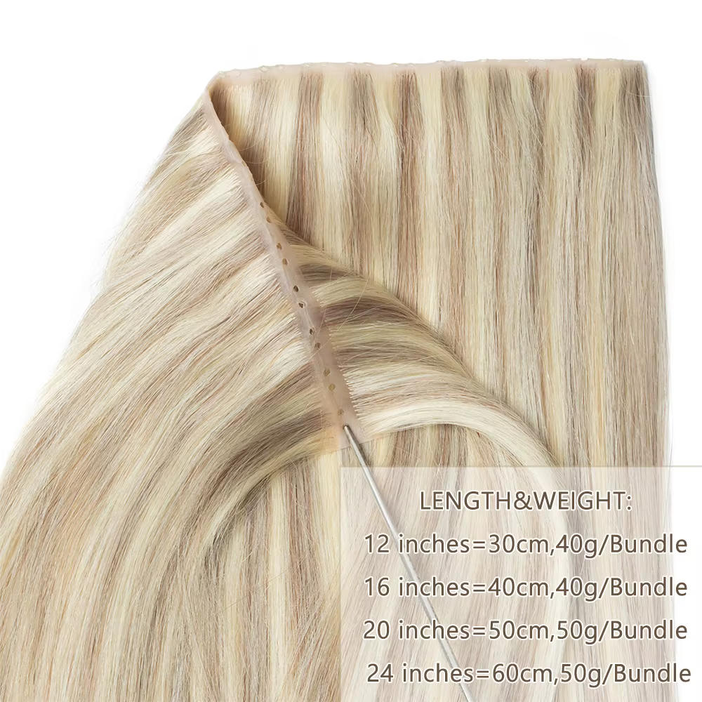 Extensions de trame papillon cheveux humains attachés à la main Invisible PU paquets trou plat Remy double onglets PU