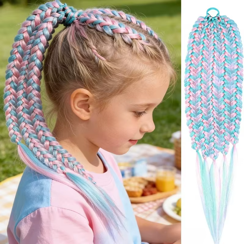 Extensions de cheveux queue de cheval couleur rose pour enfants