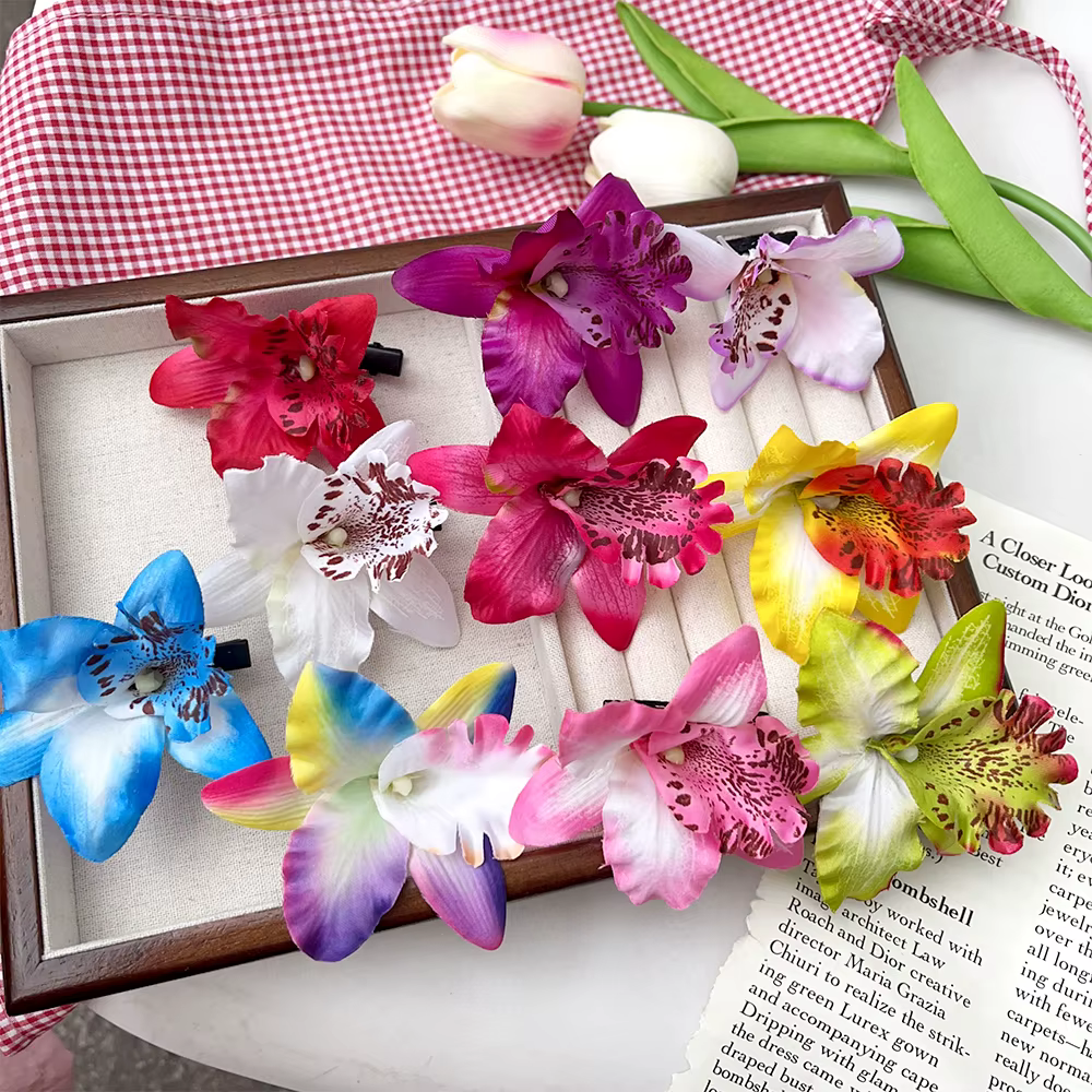 Pinces à cheveux à fleurs d'orchidées hawaïennes