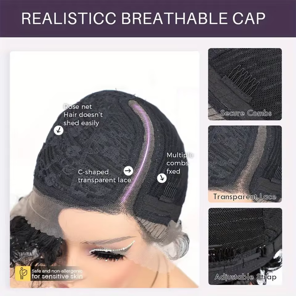Perruques élégantes Jerry Curly 13x5x1 T Lace Frontal en cheveux humains