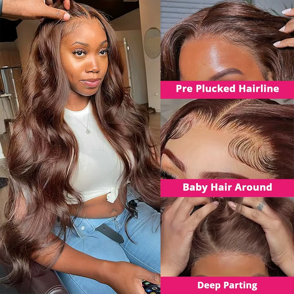 Perruque Lace Frontale HD Marron Chocolat 13x4 Body Wave