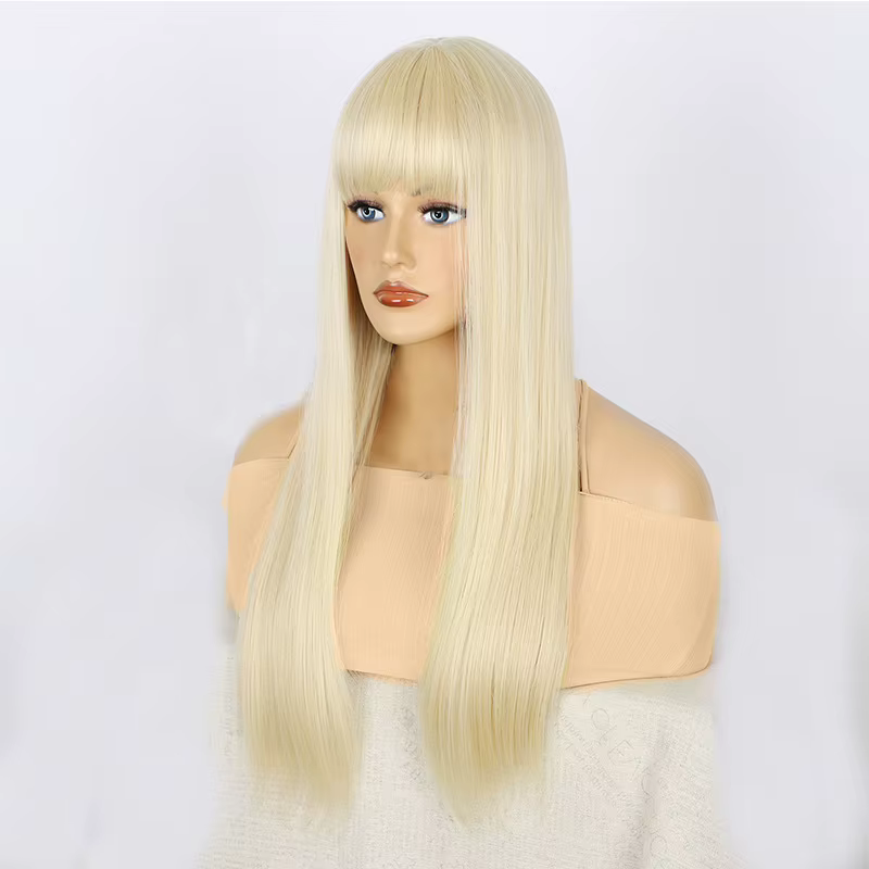 Perruque synthétique dorée légère de 26 pouces avec cheveux longs et raides pour cosplay d'Halloween