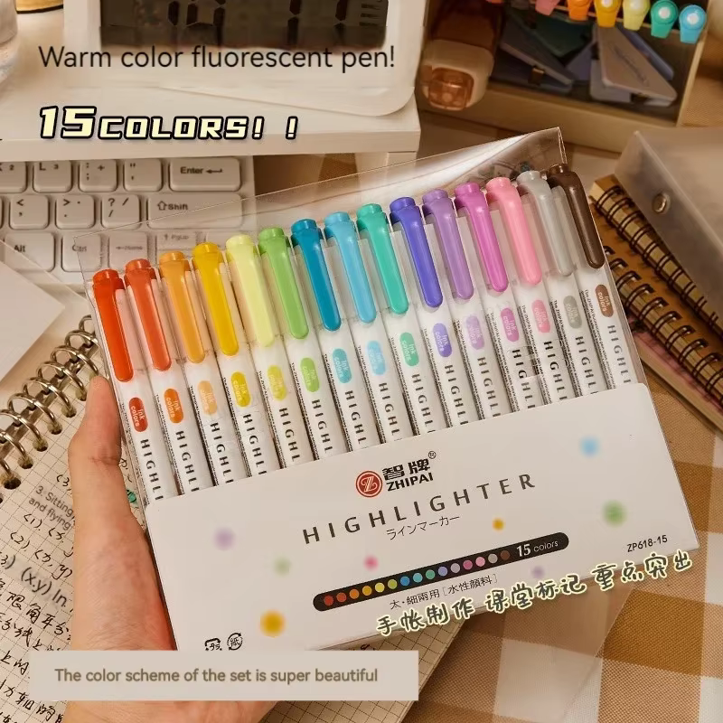Ensemble de stylos surligneurs à Double tête, 5 couleurs/boîte, marqueurs de dessin fluorescents, surligneurs, stylos d'art japonais, papeterie Pastel mignonne