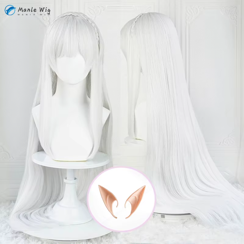 Anime Emilia Cosplay perruque 100 cm de Long argent gris perruques résistant à la chaleur cheveux synthétiques femmes