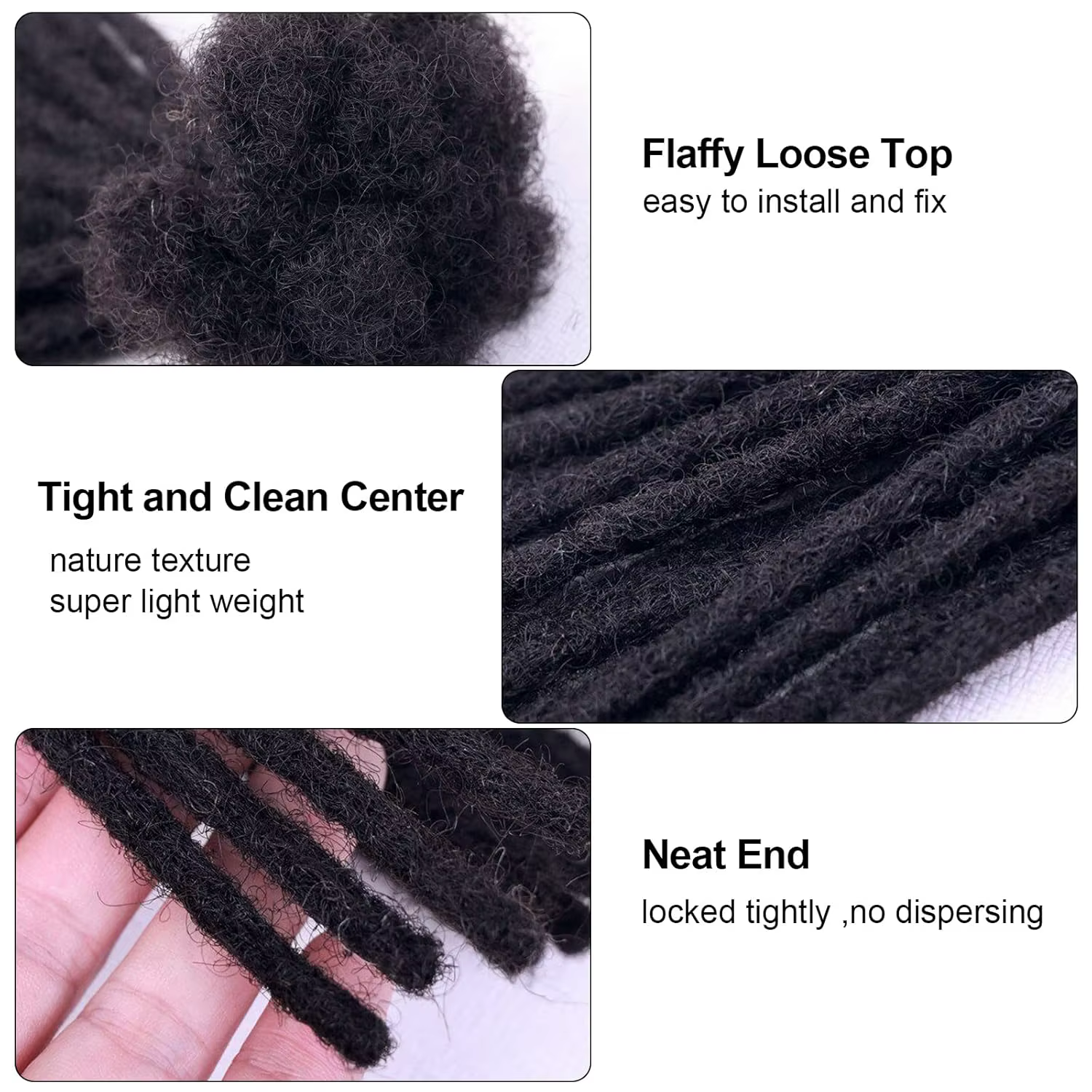 Extensions de cheveux humains dreadlocks faites à la main 6-20 pouces