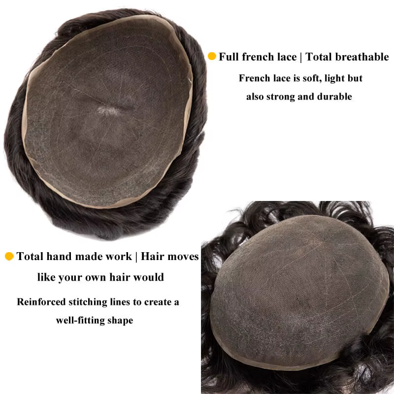 Toupet pour homme, base en dentelle complète | Perruque en cheveux humains