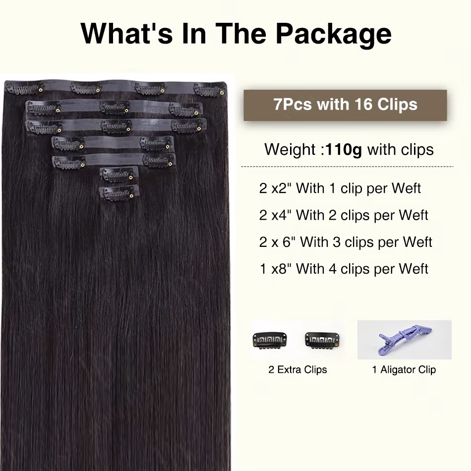 Extensions de cheveux humains à clips invisibles en PU