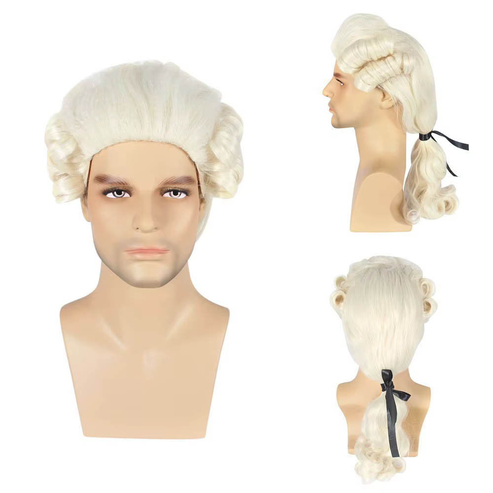 QQXCAIW cheveux synthétiques Colonial Cosplay perruque pour avocat gris noir blanc perruques longues