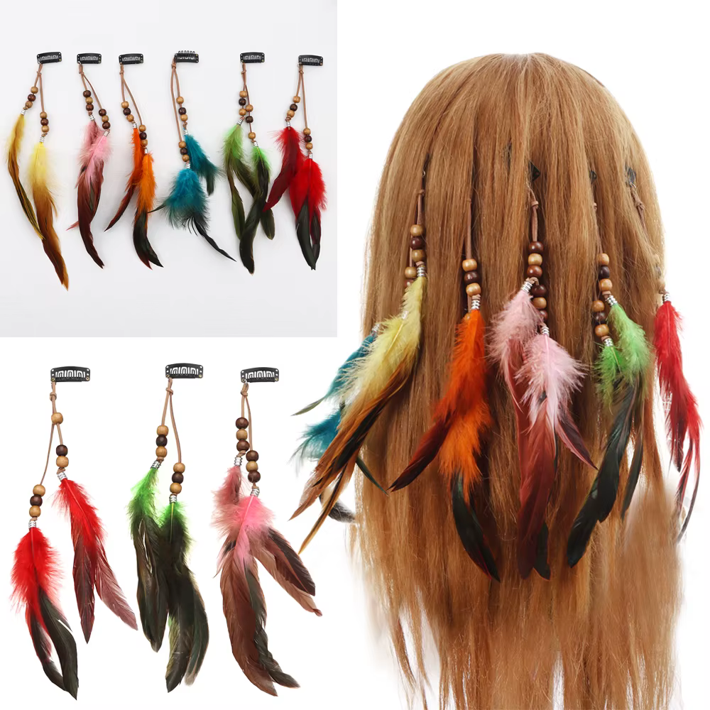 Pince à Cheveux en Plumes Colorées pour Femme