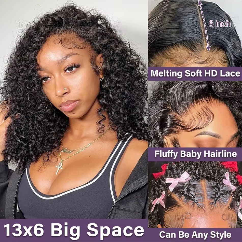 Perruque sans colle bouclée crépue 13x6 en cheveux humains