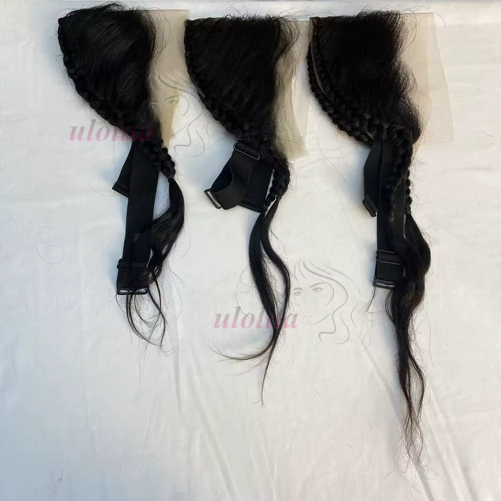 Perruques frontales en dentelle droite sans colle 13x4 avec tresses cheveux humains prêt à porter perruque frontale