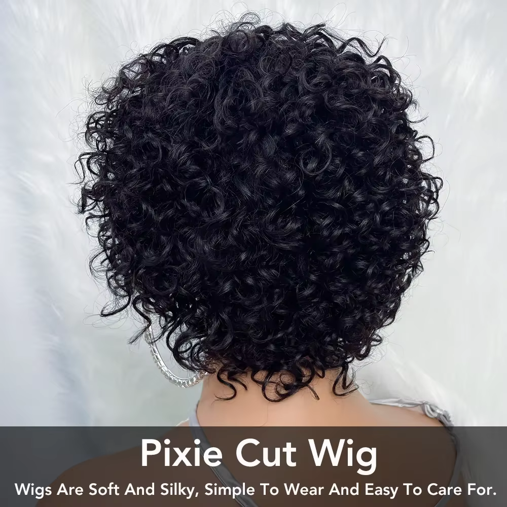 Perruques de cheveux humains coupe lutin pour femmes Afro Rose bouclés Funmi