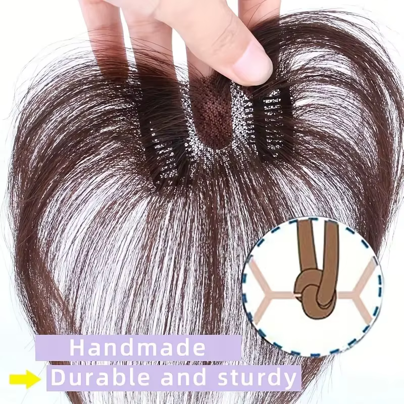 Perruque femme avec frange qui ajoute du volume en vrais cheveux humains pour couvrir le haut et la ligne