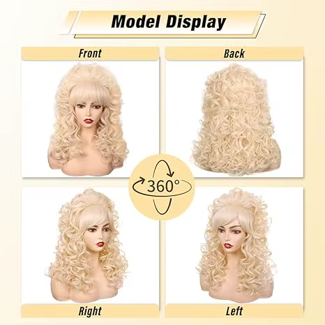 Perruque de Cosplay synthétique longue bouclée Vintage des années 80 avec frange pour femmes