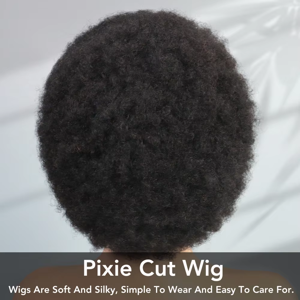 Perruque courte afro naturelle coupe pixie en cheveux humains