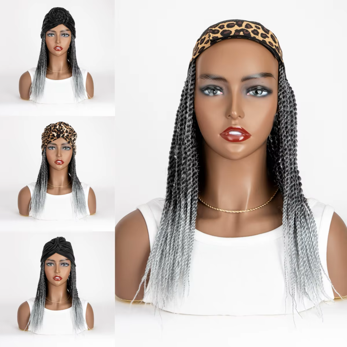 Perruque Synthétique Tressée avec Turban pour Femme