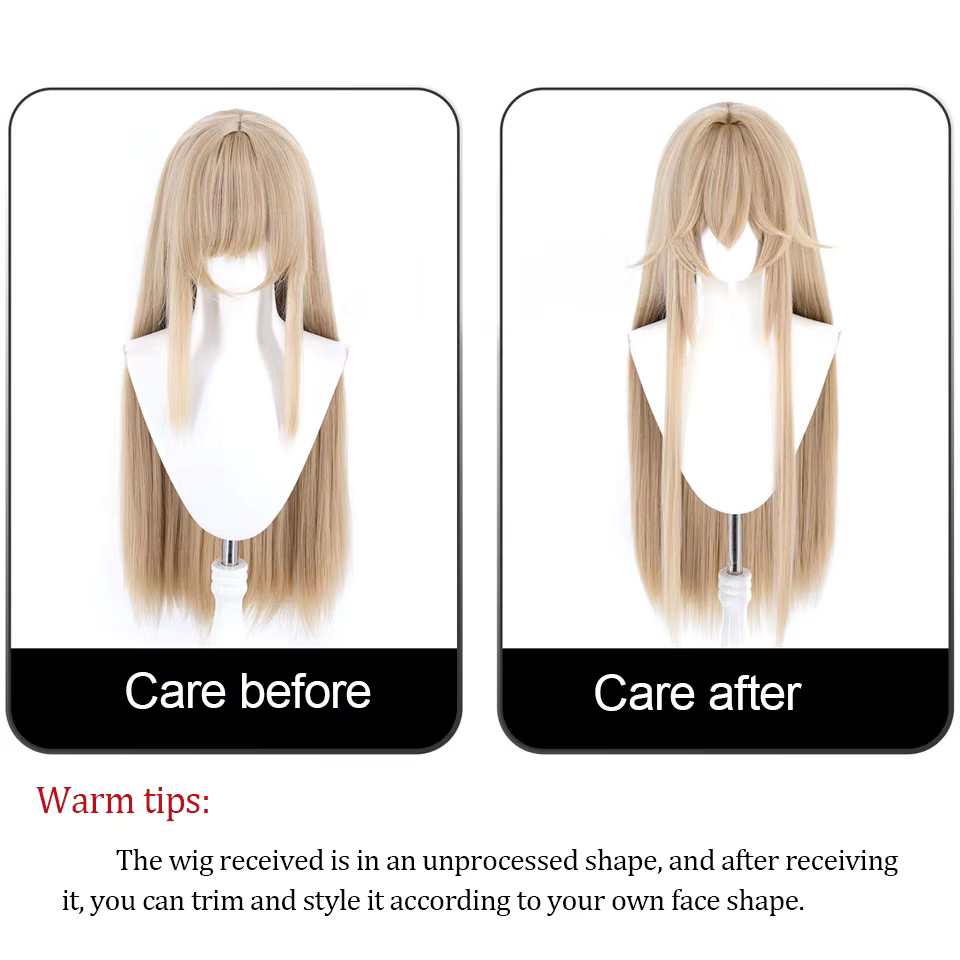 Perruque longue et droite blonde pour cosplay d'anime avec double queue de cheval