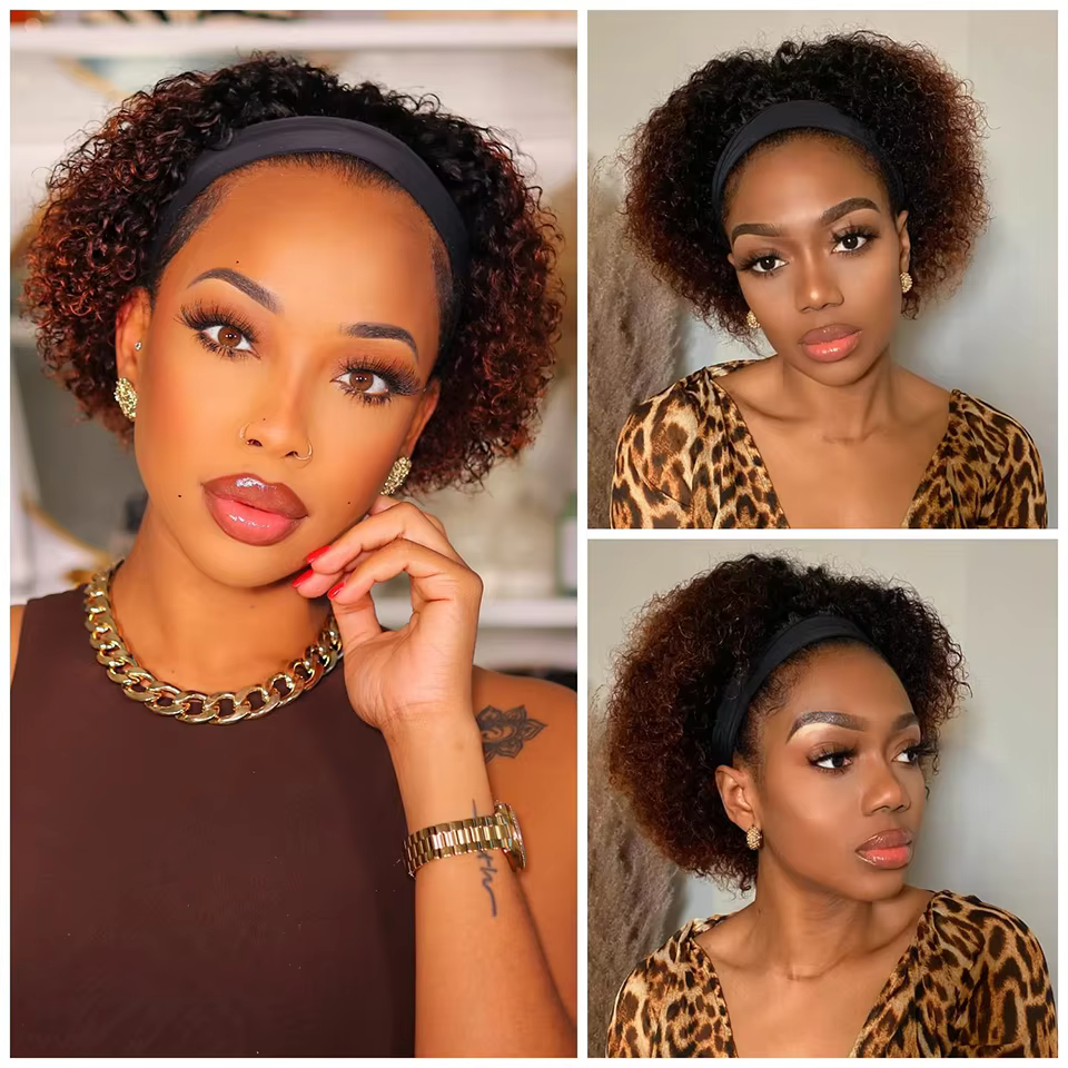 Perruque bandeau bouclée brune en cheveux humains