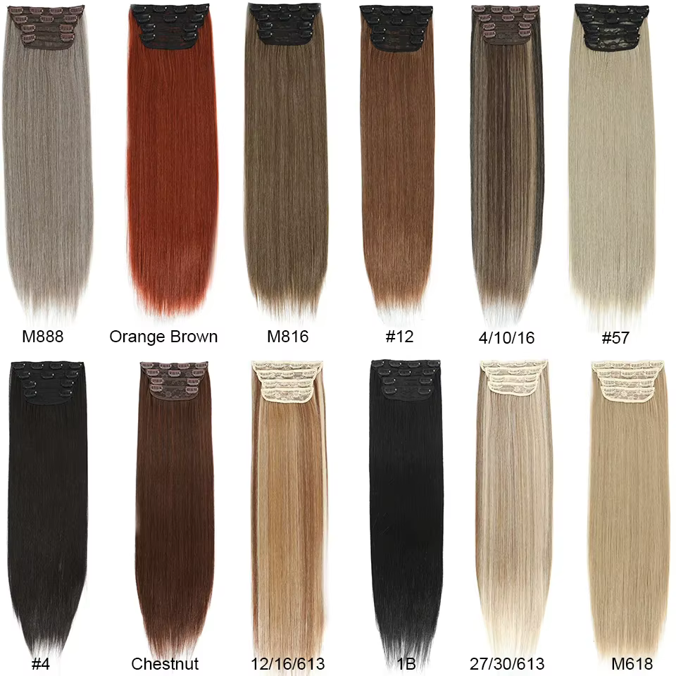 24 pouces 200 grammes M888 Ombre Blonde 27/613 4Clips dans les Extensions de cheveux raides Bio résistant à la chaleur doux Nature postiches synthétiques