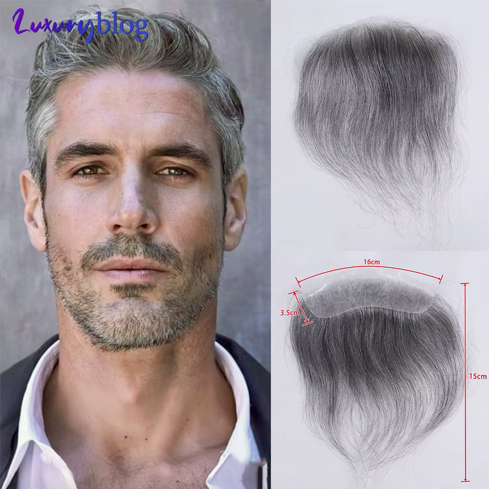 Toupet de ligne de cheveux frontale grise pour hommes