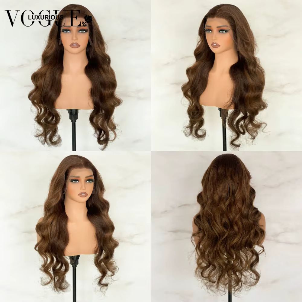 LUX VOGUE 200% noyer brun vague de corps 100% cheveux humains 13x 6/5x5 sans colle mise à niveau Transparent pré-coupé