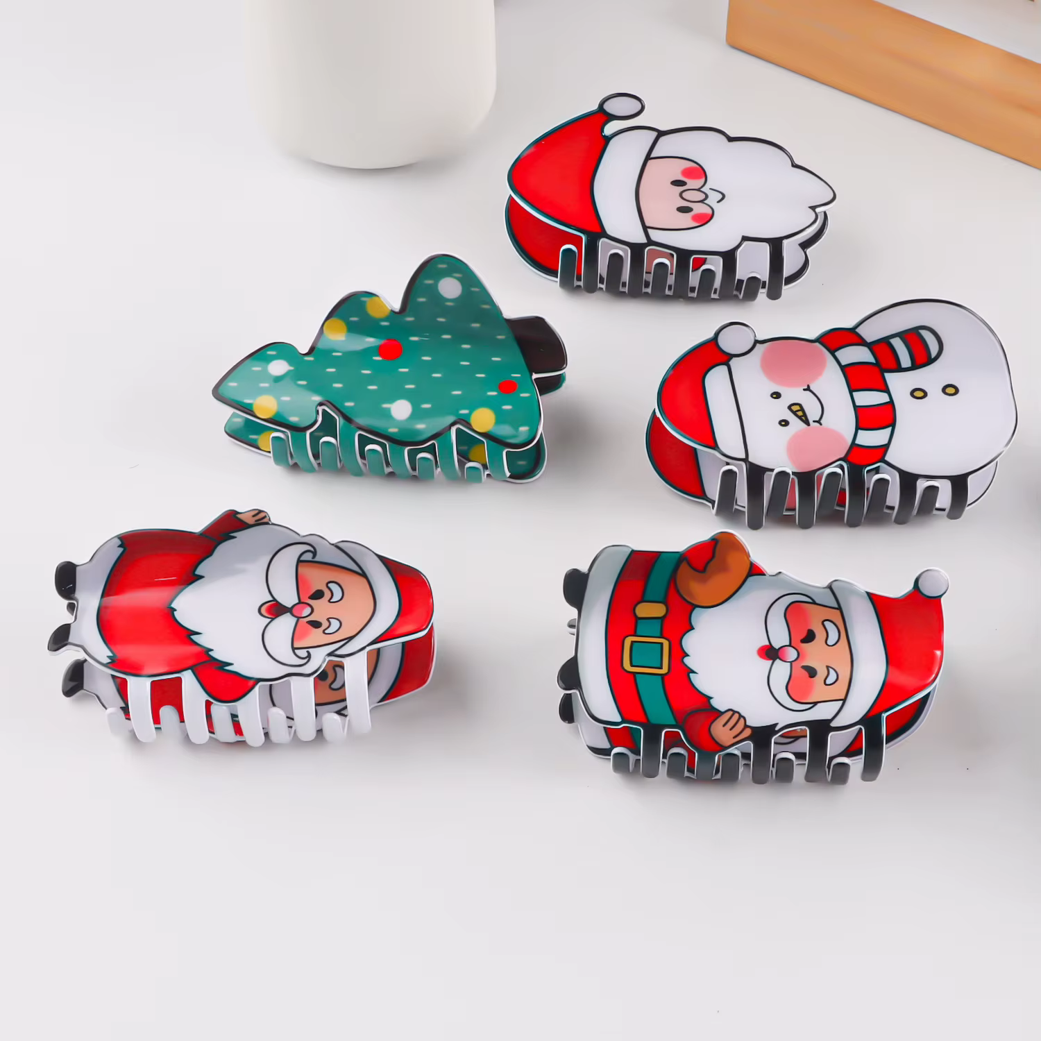 Pince à Cheveux Imprimée Père Noël et Bonhomme de Neige