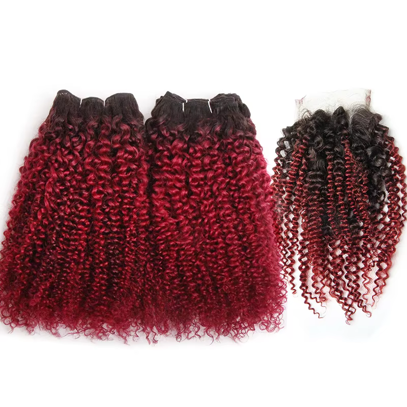 Cheveux brésiliens Jerry Curl paquets avec fermeture bouclés