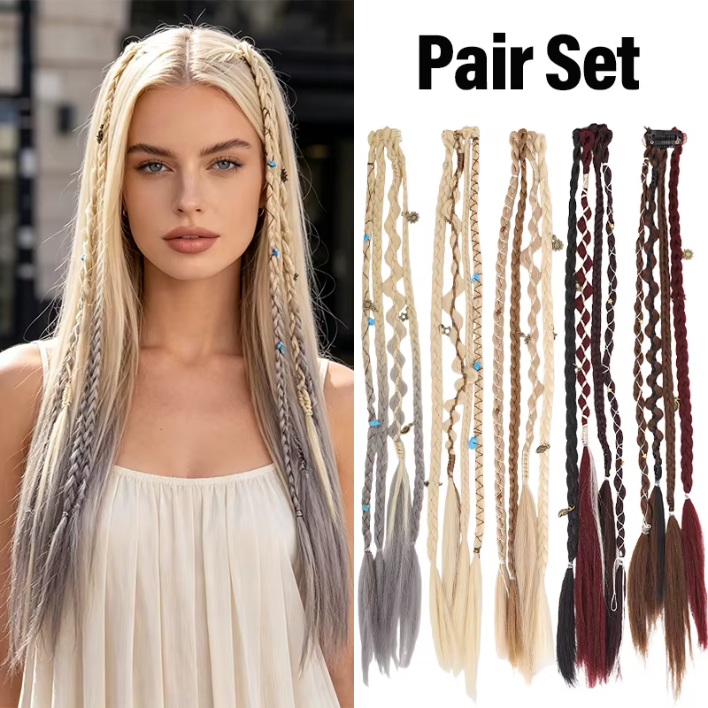 Lot de 2 extensions synthétiques tressées – Style à 4 brins avec accessoires charmants