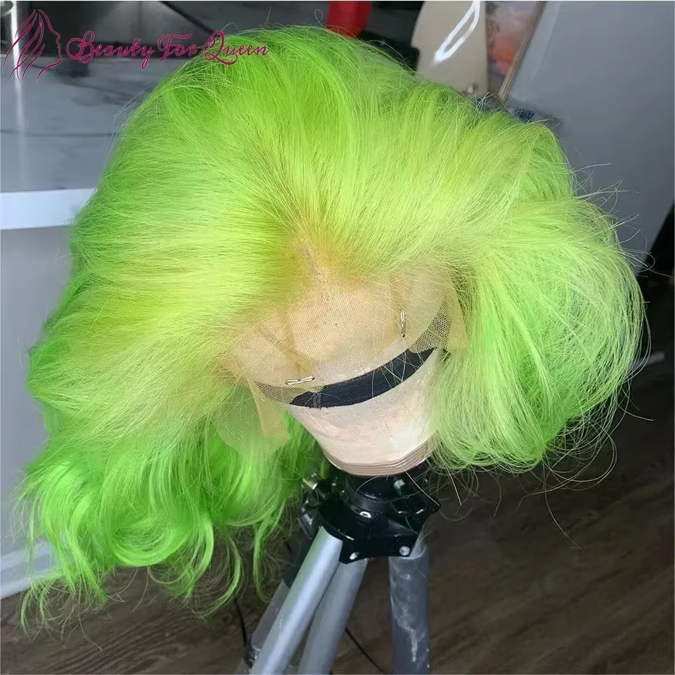 Perruque Courte Bob Vert Fluorescent en Cheveux Humains