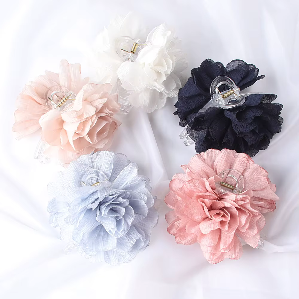 Pinces à cheveux en tissu à grandes fleurs pour femmes et filles