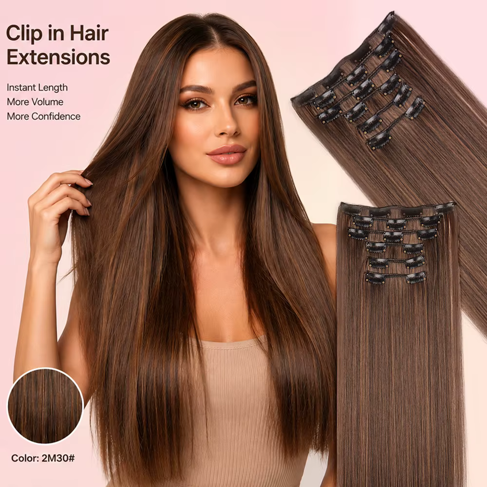 Extensions de cheveux noirs 24 pouces/60 cm