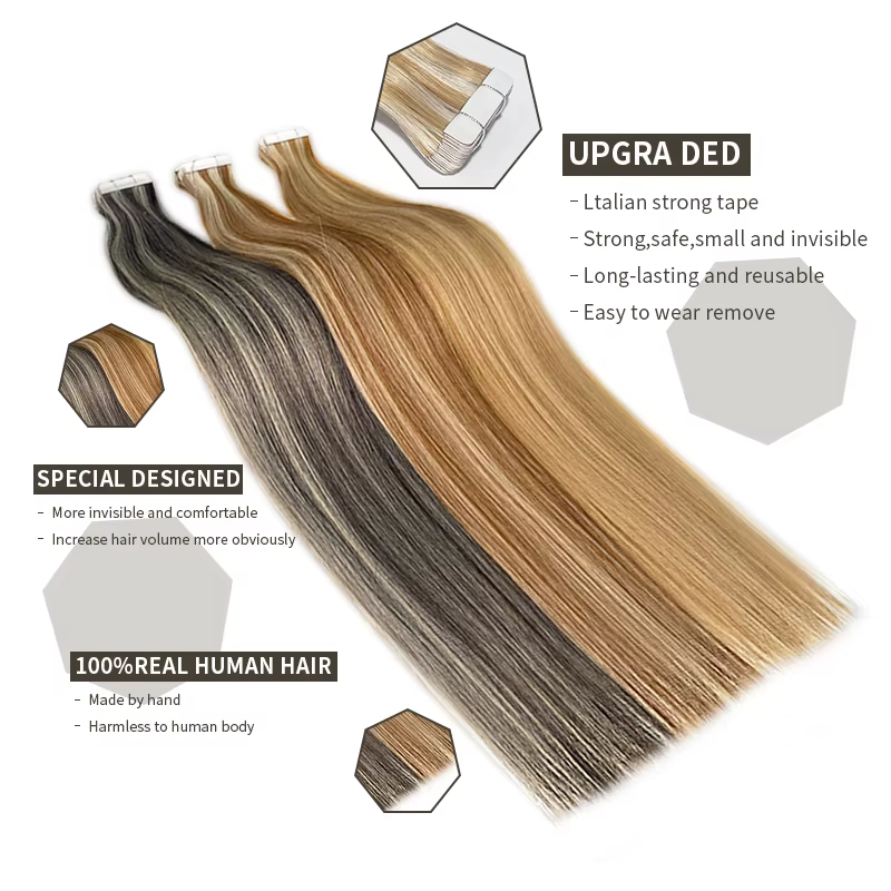 Extensions de cheveux Remy à ruban adhésif pour femmes