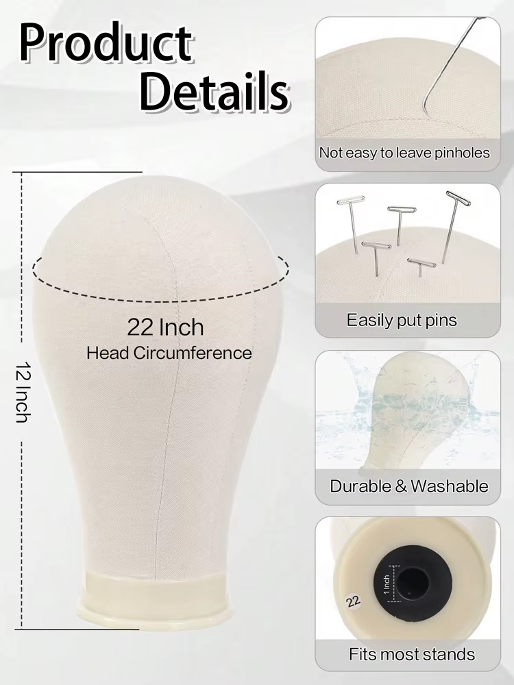 Tête de perruque en toile de 22 pouces