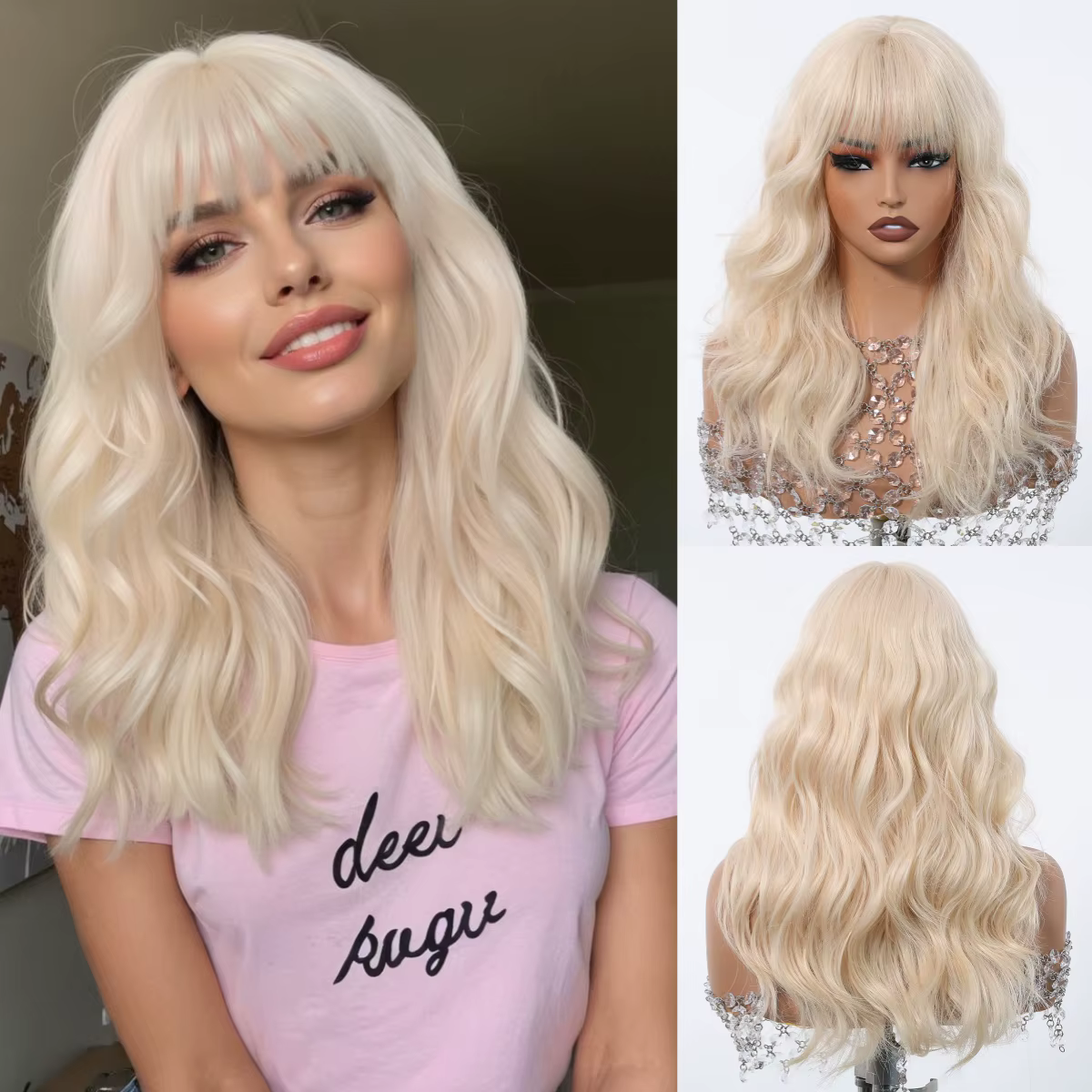 EASIHAIR – perruques synthétiques ondulées blondes avec frange