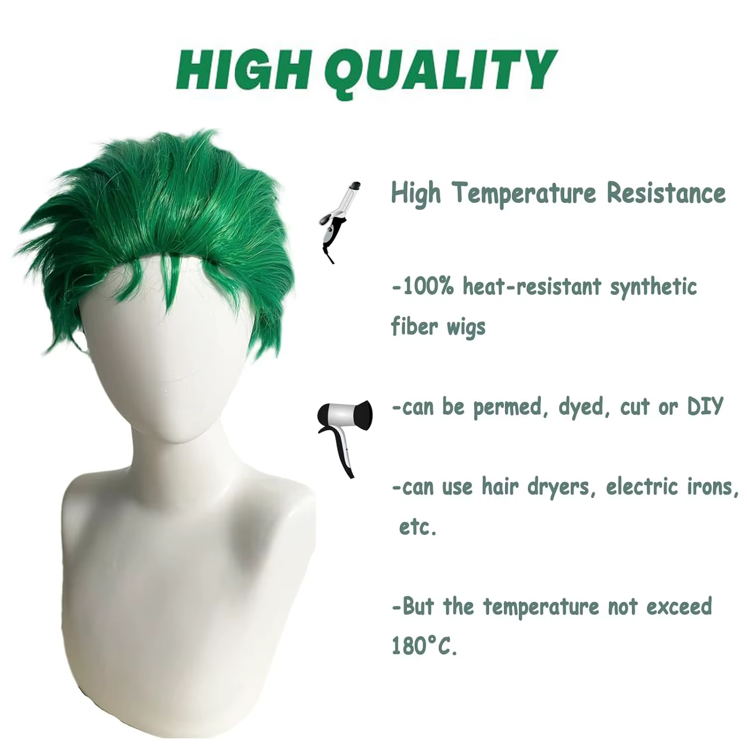 Perruque courte hérissée verte