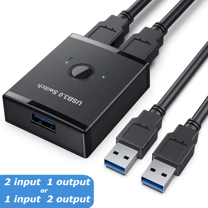 Commutateur USB 3.0 1x2/2x1, Hub USB bidirectionnel, commutateur USB 3.0, extension USB 3.0, contrôleur partagé pour PC, ordinateur portable