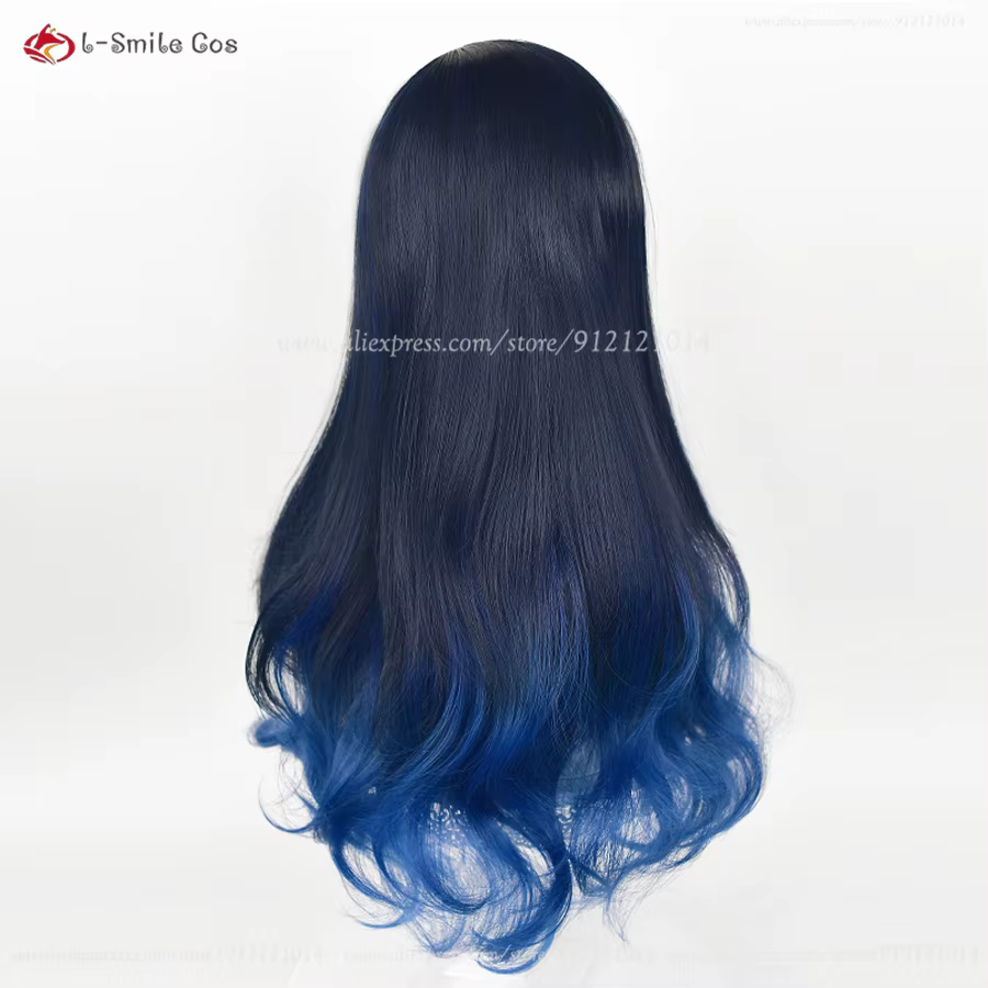 Shiraishi – perruque de Cosplay synthétique longue de 70cm, cheveux bouclés dégradés de bleu, résistants à la chaleur, perruques de fête + bonnet de perruque, haute qualité