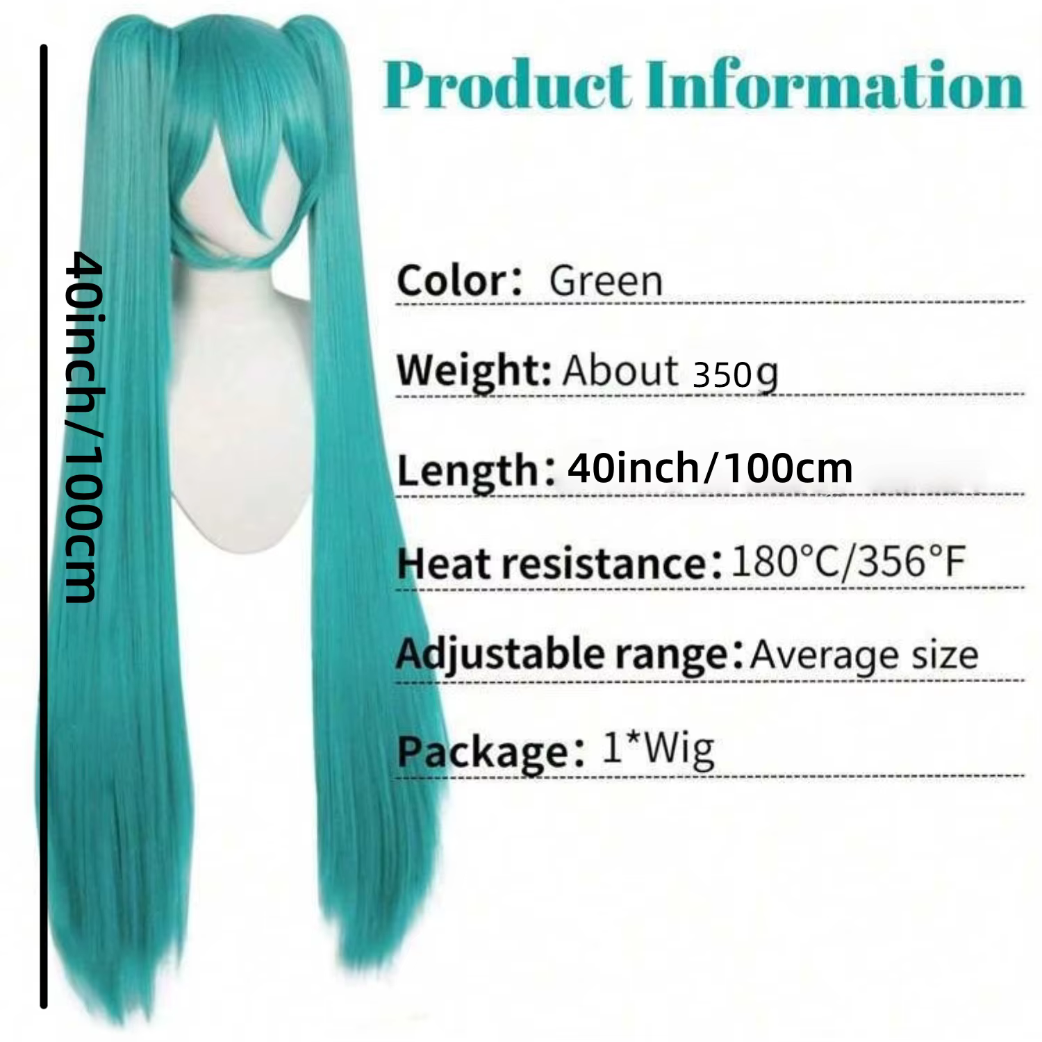 Perruque longue en fibres synthétiques de style anime vert pour fille