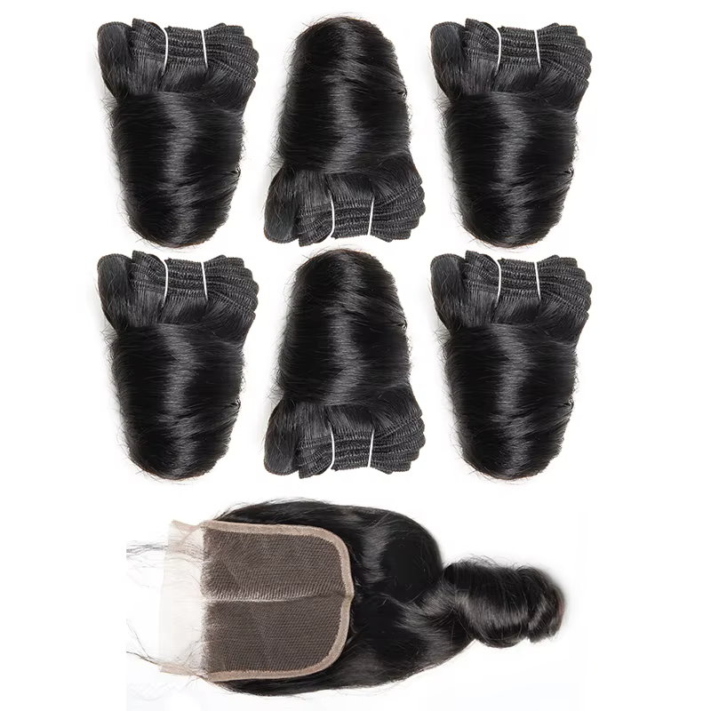 Extensions de cheveux naturels brésiliens ondulés avec closure courte 4x4 en dentelle