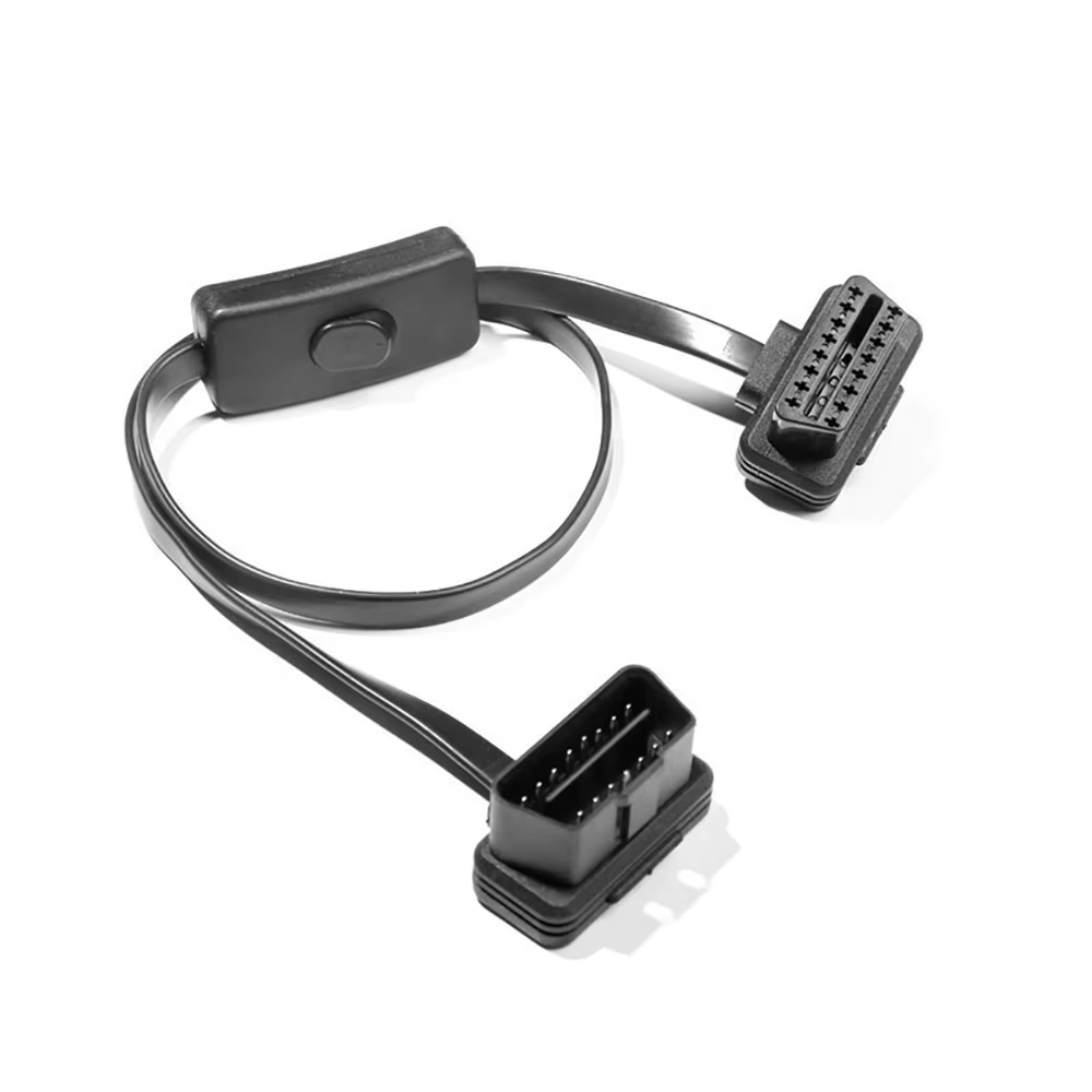 Câble d'extension de diagnostic OBD2 mâle vers femelle à angle droit, 60cm, avec interrupteur d'alimentation, câble OBD, outil de diagnostic
