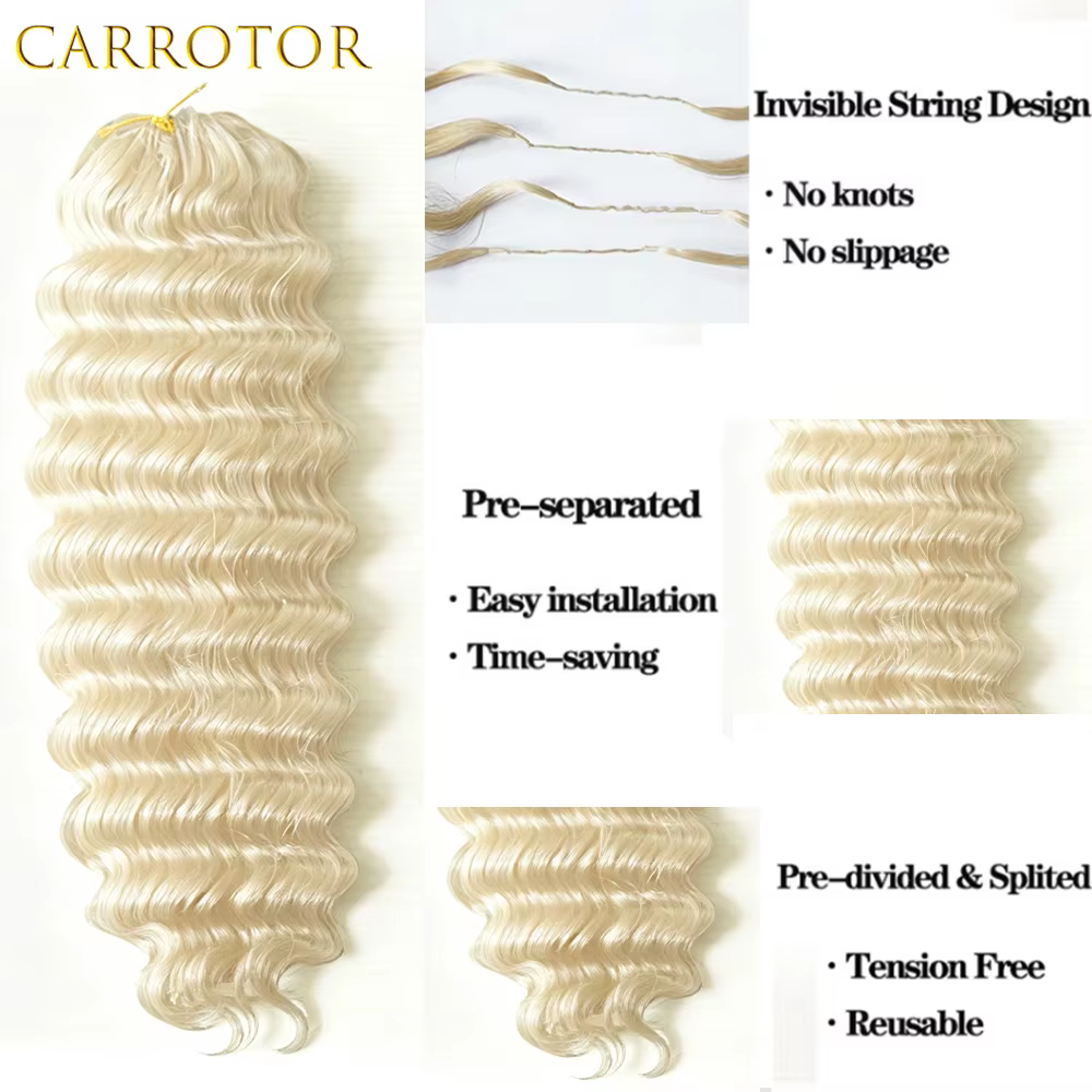 Extensions de cheveux humains tressées au crochet, couleur blond miel 613, ondulations profondes, pré-séparées, sans nœuds